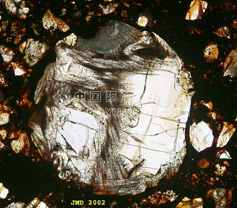 不同的球粒H3球粒陨石布朗菲尔德-球粒2大的橄榄石晶体在纤维材料。.jpg