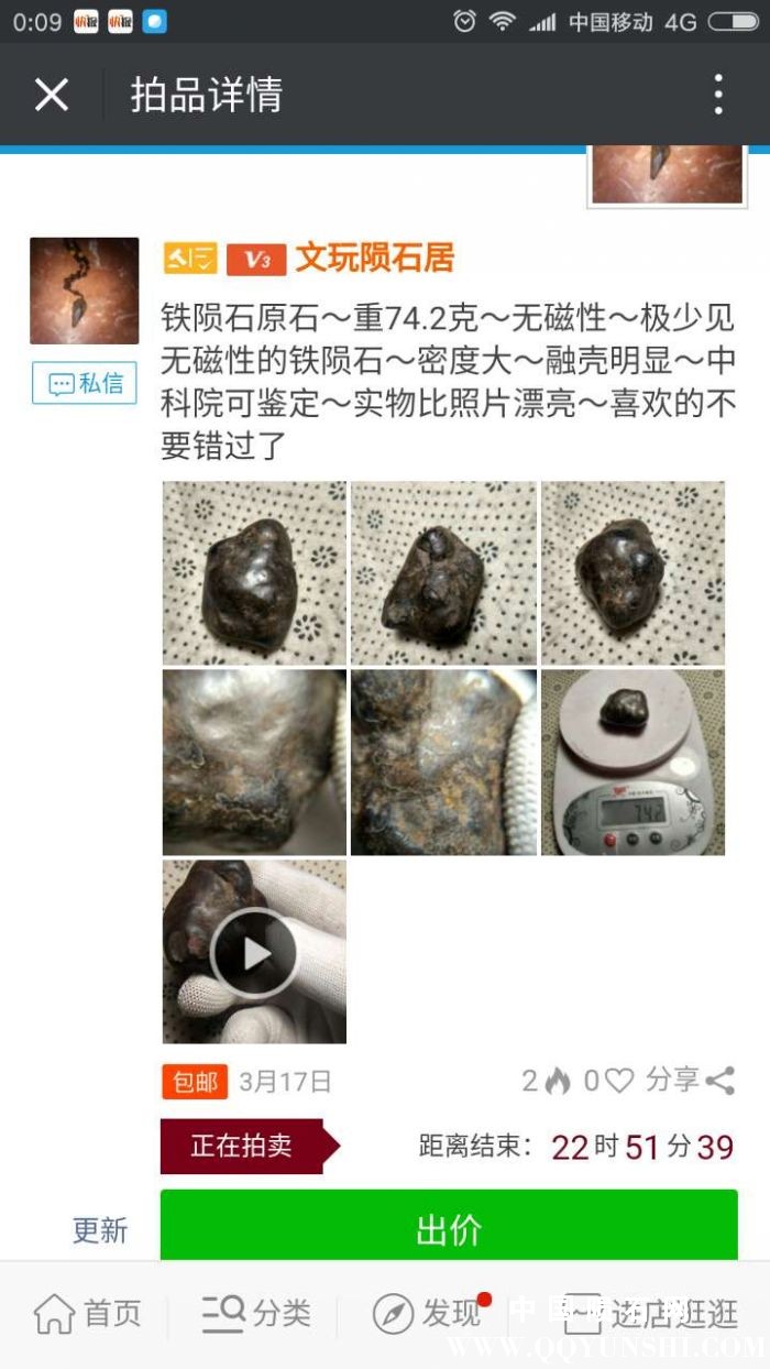 卖家的无磁性铁陨石